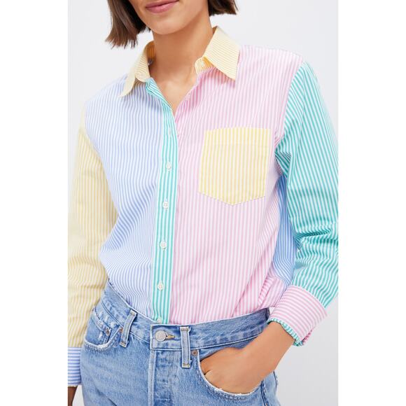 THE SHIRT BY ROCHELLE BEHRENS Bright Multi Stripe Boyfriend Shirt Size S NWT - Picture 5 of 8